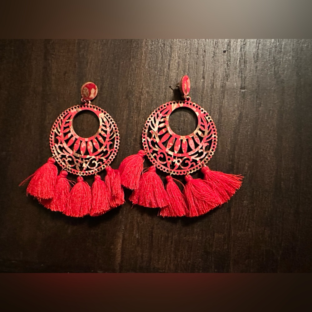Boho Style Red Earrings